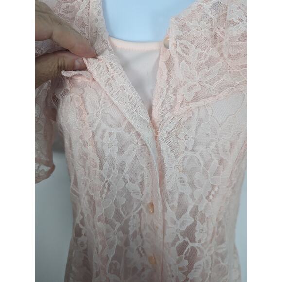 VTG 80's Amy Too Byer Calif. Pink Lace Mini Dress Sheer Slip Dress See Measure - Picture 6 of 12